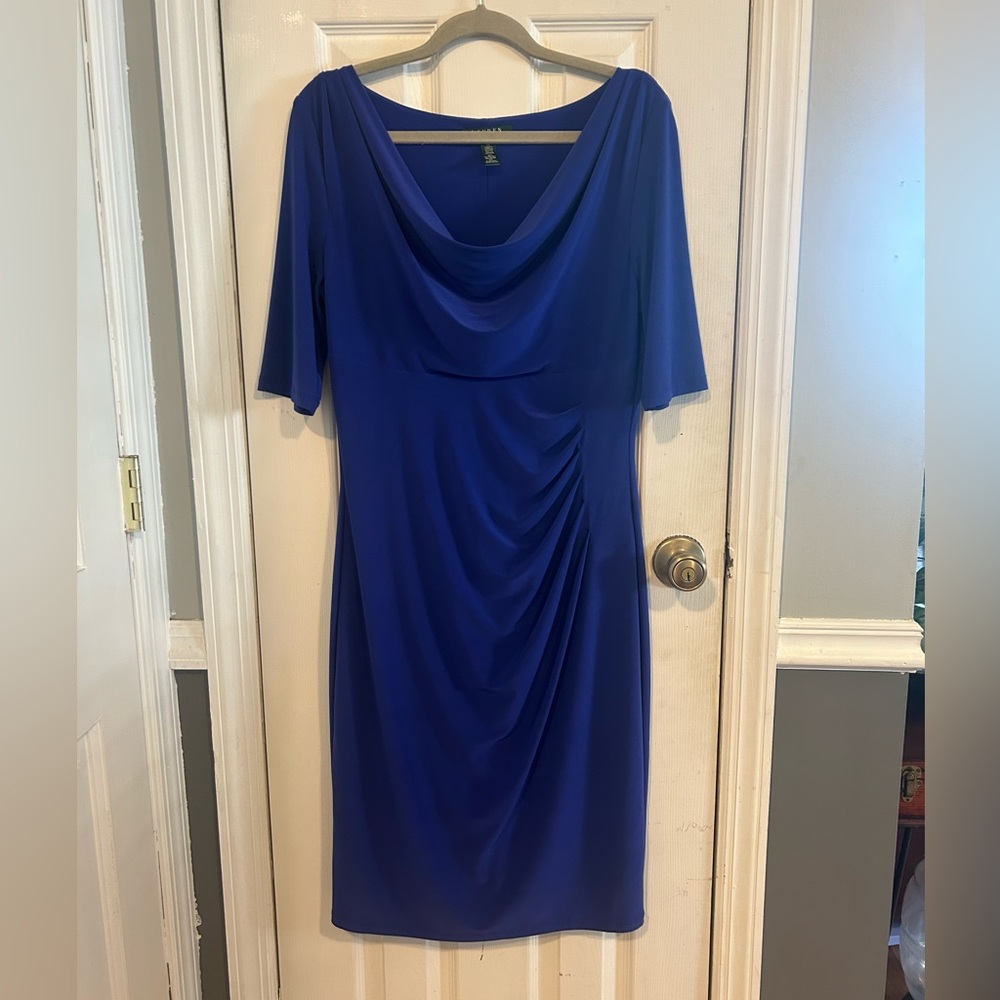 Ralph Lauren Cowl Neck Midi Dress in Royal Blue